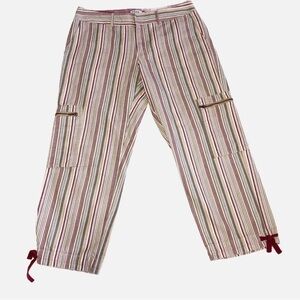 IZOD Striped Cargo Pants Size 6 Cropped Maroon Green Khaki Beige